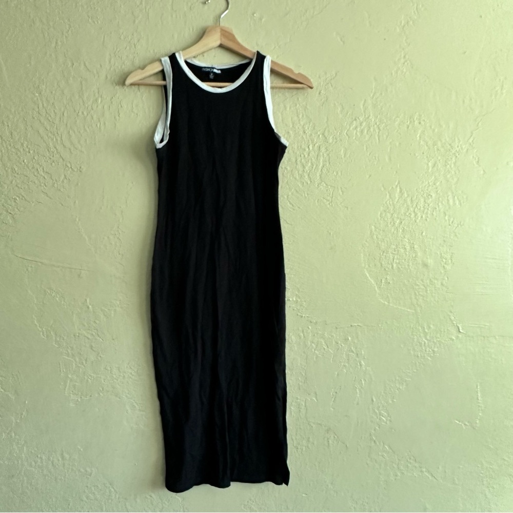 Fashion Nova Black Midi Tank Dress with White Trim